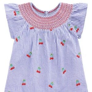 baby Boden Blue Stripe Cherry Embroidered Top – 12–18 Months